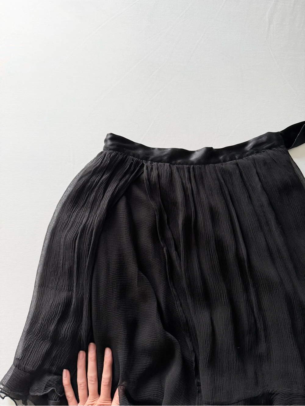 Vintage goth black 100% silk chiffon midi skirt - Picture 3 of 4